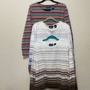 Crazy Horse By Liz Claiborne Striped Long Sleeve Tees. NWOT. Lot Of 3. Size XL.